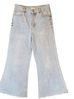 River Island Jeans Womans 14 Light Blue Denim Wide Leg High Waisted Bohemian